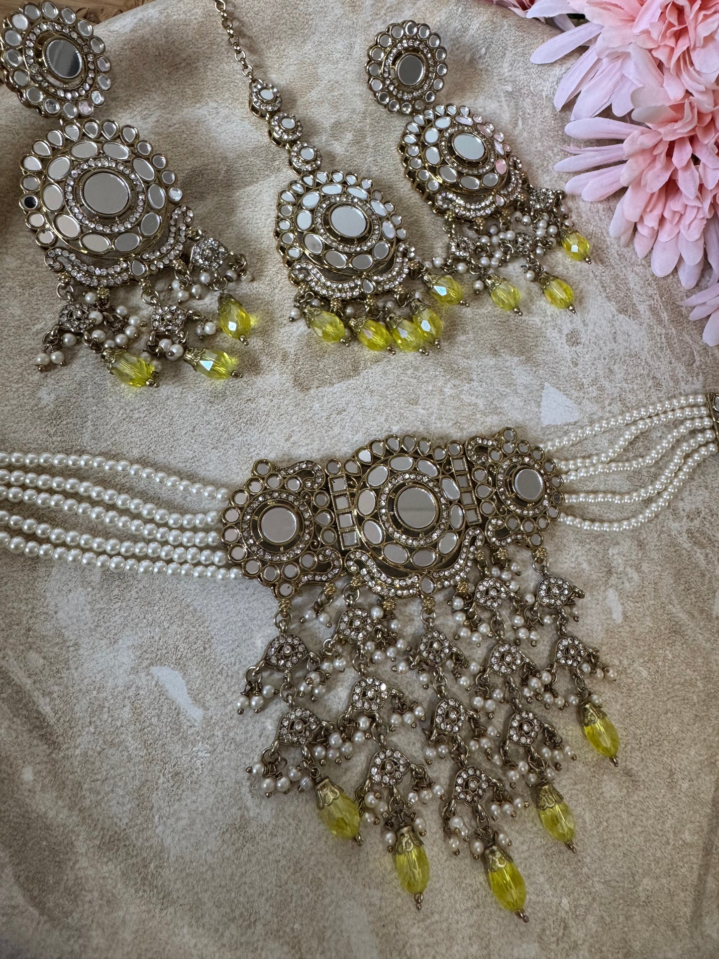 Jhoomar Choker Set (Yellow)