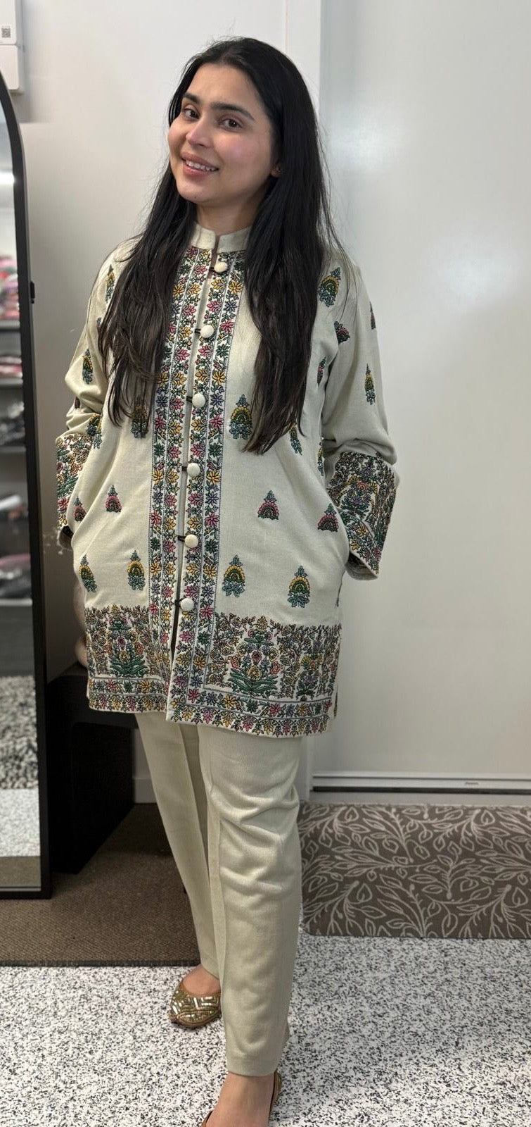 Kashmiri Jacket Style Coord (Ivory)