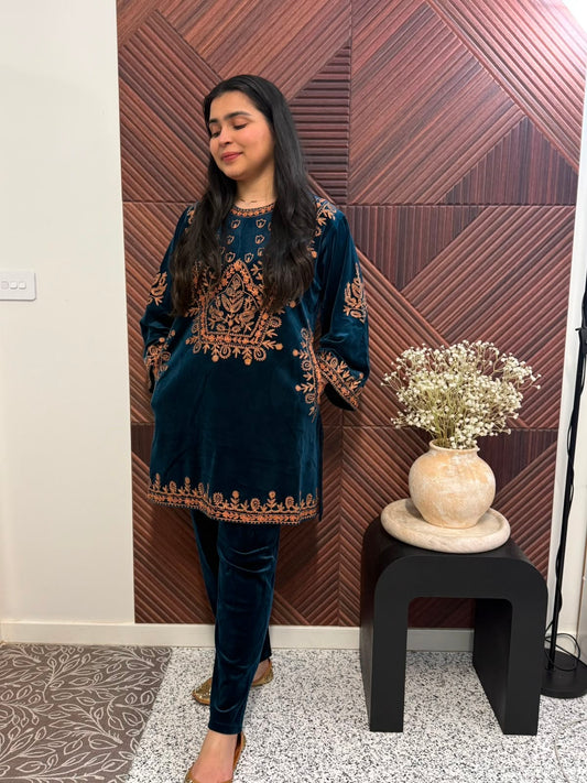 Velvet Kashmiri Cood (Teal )