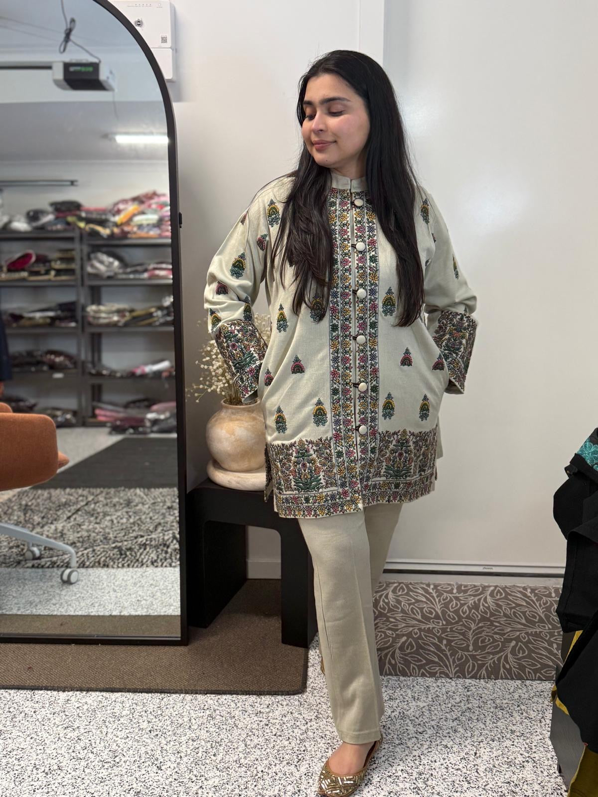Kashmiri Jacket Style Coord (Ivory)